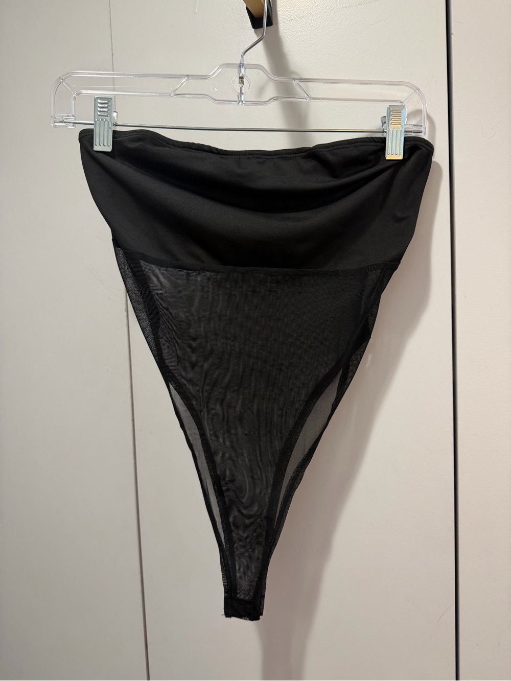 NWOT Black Strapless High-Waist Mesh Thong Bodysuit